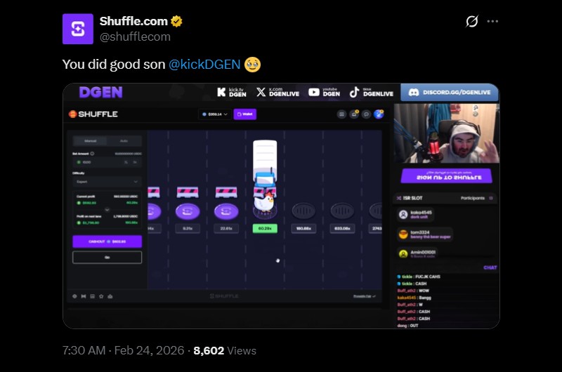 Twitter DGen Shuffle Chicken Cashout